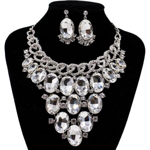 LAN PALACE africa wedding jewelry set clear Austrian crystal gold color necklace and earrings sets for women party