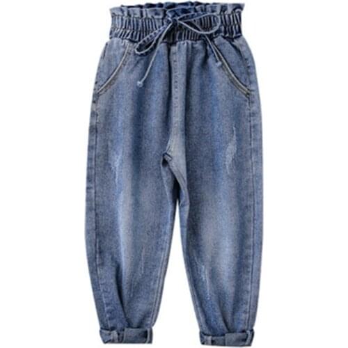 Casual Girls Pants Spring and Autumn Clothing Version of The New Jeans Childrens Long Pants Flower Bud High Waist Harem Pants