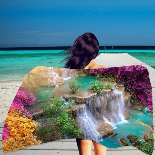 Beautiful Sea View Waterfall Flower Street Rectangle Beach Towel 3D Scenery Print Summer Beach Surfing Bath Towel 50x100cm