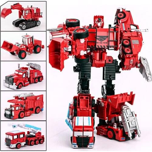 Transformation Robot Car Alloy Fire Engine Construction Vehicle Truck Assembly Deformation Toy 5 in 1 Robot Kid Toys Gift CT0067