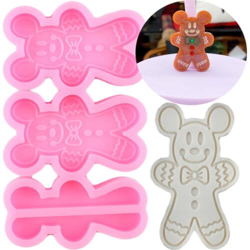 Chirstmas Bear Straw Topper Silicone Mold DIY Gingerbread Man Keychain Epoxy Resin Moulds Candy Chocolate Fondant Molds