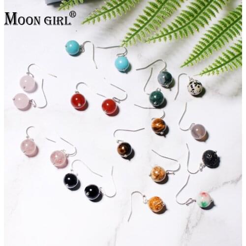 MOON GIRL 10MM Natural Stone Tiger Eye Drop Earring for Women Simple Unique Design Lava Stone Diffuser Party Dangle Earring Gift