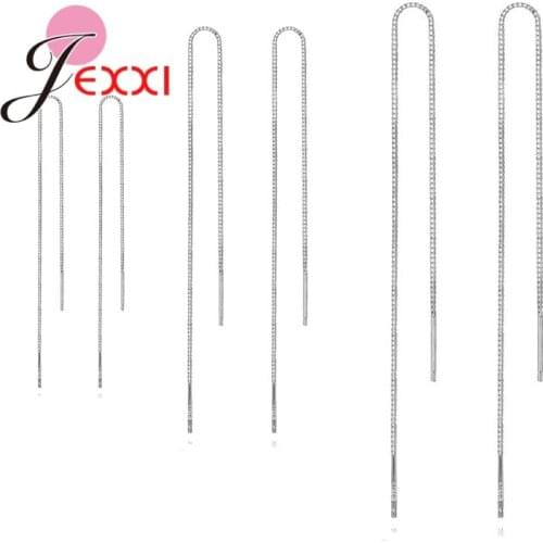 Long Tassel Ear Line Thread Threader Drop Earrings For Women Minimalist 925 Sterling Silver Wire Bars Rolo Chain Earrings