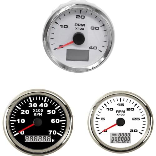 85mm Car Boat Marine Tacho Meter with LCD Hourmeter 3000 4000 7000 RPM Boat Tachometer Gauge with Red Backlight