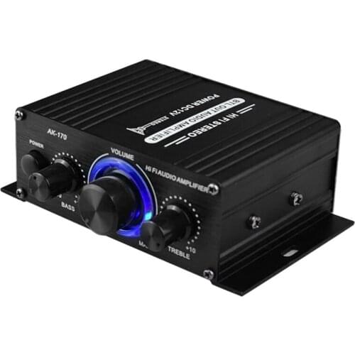 12V Mini Audio Power Car Amplifier Digital Audio Receiver AMP Dual Channel 20W+20W Bass Treble Volume Control for Home