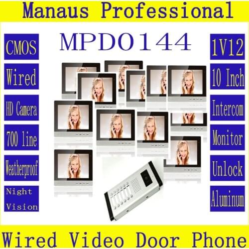 New Arrival 10 inch TFT Color Wired Digital One to Twelve Video Door Phone Waterproof Smart Home Video Intercom System D144b