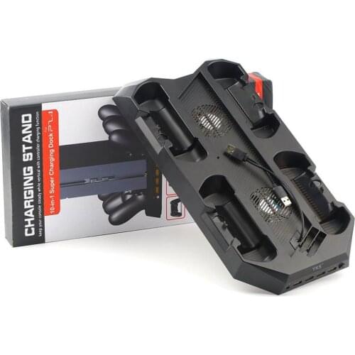 10-in-1 Charging Cooler Rack Bracket Charger Bracket with 4 Controller Brackets 4 Hubs and 2 Fans Suitable for PS4