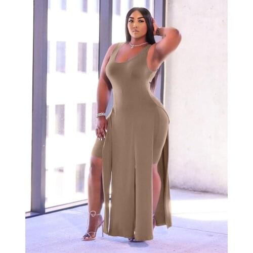 2021 Summer Womens Dress Fashion Suit Solid Color Hem Vest Dress Shorts Tight Matching Suit Sexy Vest Split Fashion Casual New