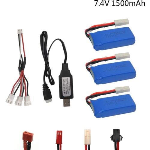 1/3PCS 7.4V 1500mAh battery 903462 With USB Charger For FT009 RC Boat 12428 Lipo battery 2S 7.4 V 1500 mah JST SM T EL-2P PLUG
