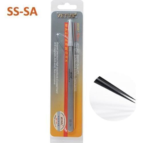 1Pc Tucuxi Genuine Super Vetus Tweezers SS-SA Non-magnetic Stainless Steel Precision for Eyelash