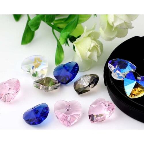 10pcs14mm DIY Spacer Heart Crystal Delicate Pendants Likesome Faceted Loose Beads Multicolor Glass Charms Jewelry Accessories