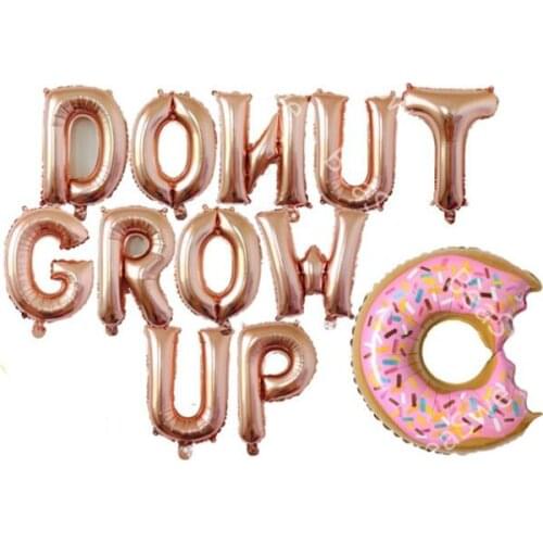 12pcs/set 16'' Donut Grow Up Foil Balloons Letter Banner Wedding donut candy favors baby girl shower theme birthday Decorations