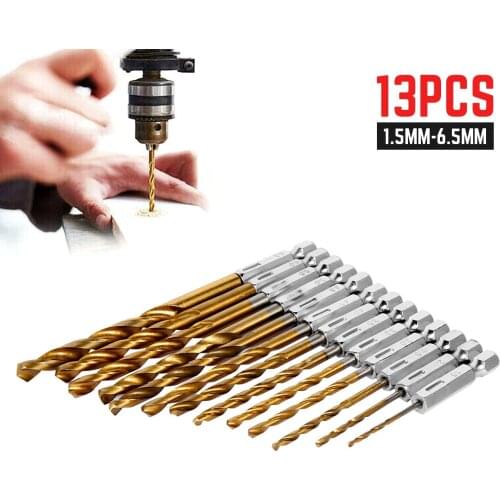 13pcs/set HSS High Speed Steel Twist Drill Bit Titanium Coated Drill Set For Woodworking Metal Plastic Impact 1.5-6.5mm