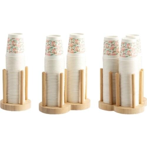 37MF Disposable Cup Storage Holder Rack Shelf Water Tea Cups Wood Dispenser with Longer Stick Mug Display Stand Organizer