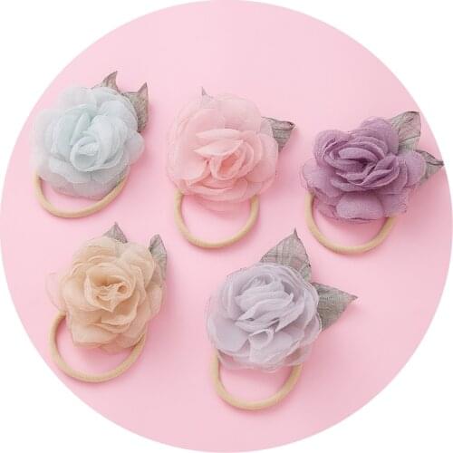 5Colors Headbands For Girls Handmade Flower Nylon Headband For Children Elastic Hair bands Toddler Baby Hair Accessories New