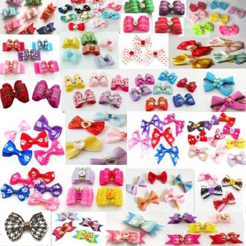 50pcs Big Sale Christmas Pet Dog Hair Bows bowknot hairpin head flower Pet Supplies Grooming Holiday Dog Accessories Y11