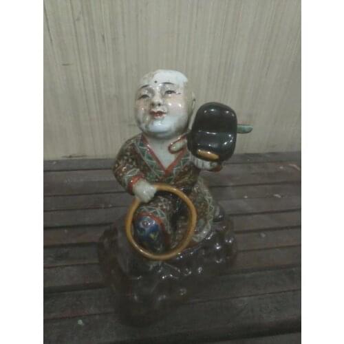 Antique Collection Old Chinese Famille Rose Porcelain Maitreya Buddha ,Official hat in hand