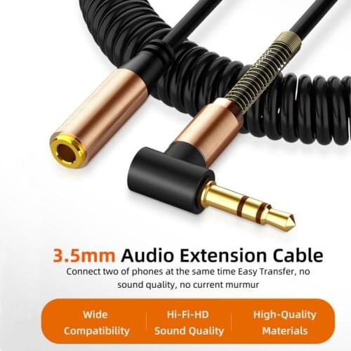 3.5mm Elbow Audio Cable Spring Retractable Audio Extender Cable Male To Female AUX Wire Audio Speaker For Mp3 Tablet PC Laptop