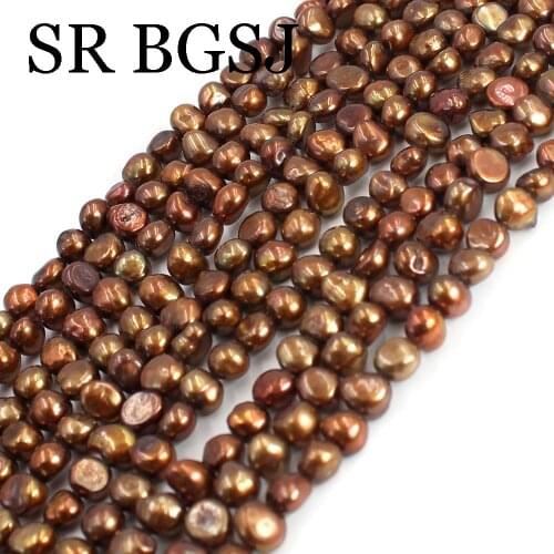 Free Shipping 7-8mm Brown Baroque Potato Natural Freshwater Pearl Jewelry Accessories Spacer Beads 14"