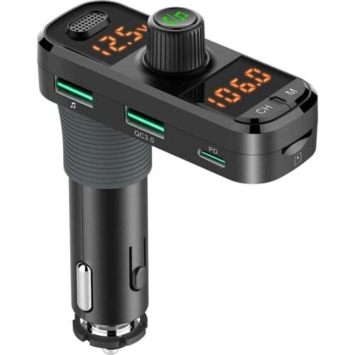 Bluetooth Transmitter for Car,Aux In/Out FM Audio Music Adapter with 2 Stronger Microphones and Support Hand Free Calls