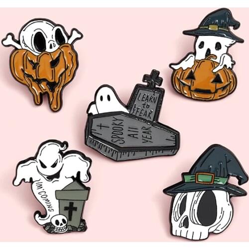 Halloween Ghost Skull Enamel Pin Pumpkin Demon Brooch Bag Clothes Lapel Pin Sasha Away Badge Cartoon Jewelry Gift For Kids