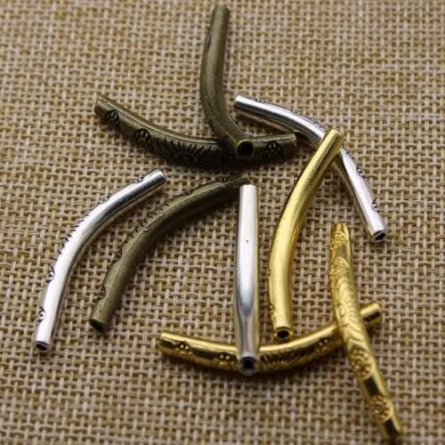 10pcs 35*4mm Bronze Gold Tibetan Silver Curved Tube Spacers Beads for Jewelry Making Necklace Bracelet DIY Handmade Findings