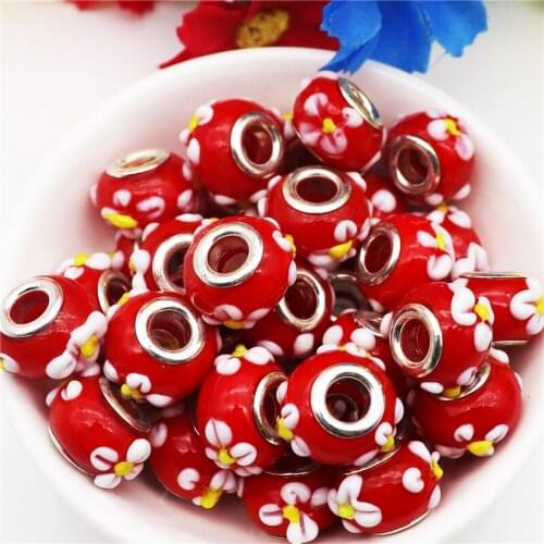 10 Pcs Set Wholesale Big Hole Flower Beads European Charm Fit Pandora Bracelet Bangle Snake Chain Cord Hair for Jewelry Making