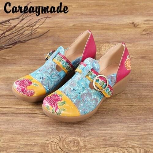 Careaymade-Genuine leather Leisure shoes New Womens Sandals Muffin and Sandals Ethnic Style Leather Slope shoes,2 colors
