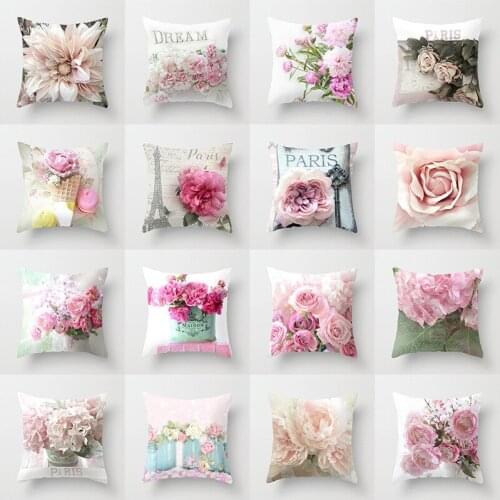 Vintage Pink Printing Poszewki Na Poduszki Dekoracyjne Sierkussen Hoes 45x45 Cm Pillows Decor Home Sofa Cover Pastel Colors
