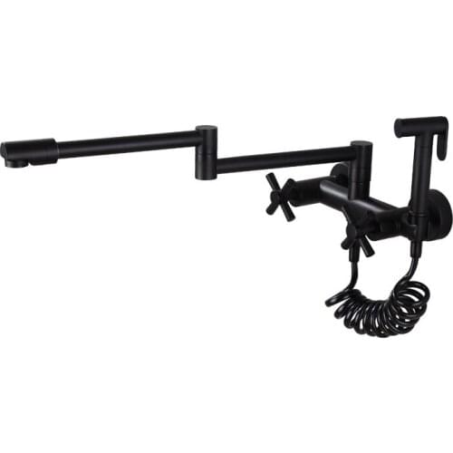 Black Wall mounted brass kitchen sink faucet Multifunctional kitchen mixer faucet with handheld spray,Rotatable Foldable-4409