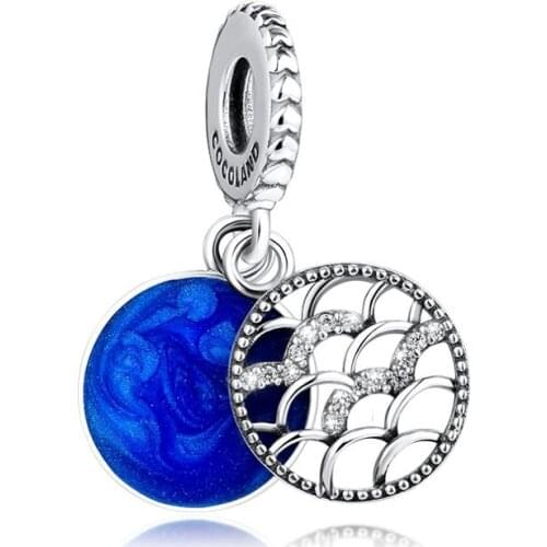 CKK 925 Sterling Silver Openwork True Arc Charms,Mindnight Blue Enamel Fits Pandora Bracelet Charms Jewelry Making collares