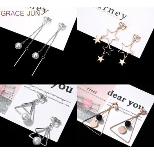 GRACE JUN New Handmade Clip on Earrings No Pierced Fashion Luxury Student Clip Earrings No Allergy Wholesale Price Free Shipping