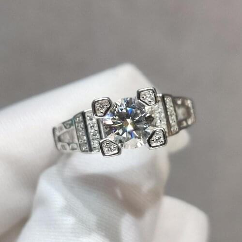 Inbeaut 925 Silver Pass Diamond Test 1 ct D Color Moissanite Towel Ring Classic 4 Claws Excellent Cut 6.5mm Moissanite Rings