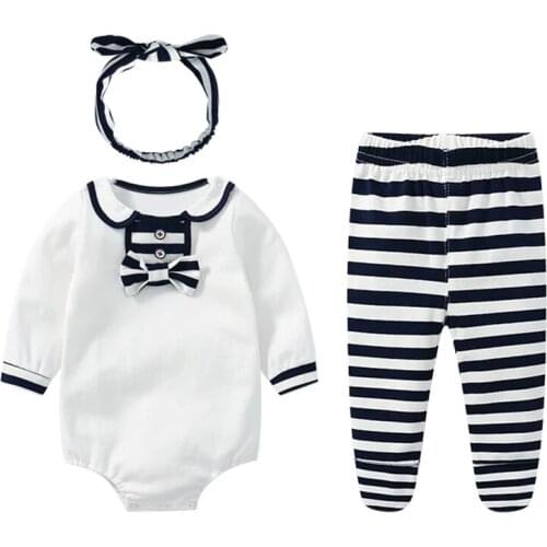 Girls Jumpsuits Newborn Bodysuits+Striped Leggings+Hairband 3Pcs/set Baby Girl Clothes Baby Costumes Outfits 0-2Y