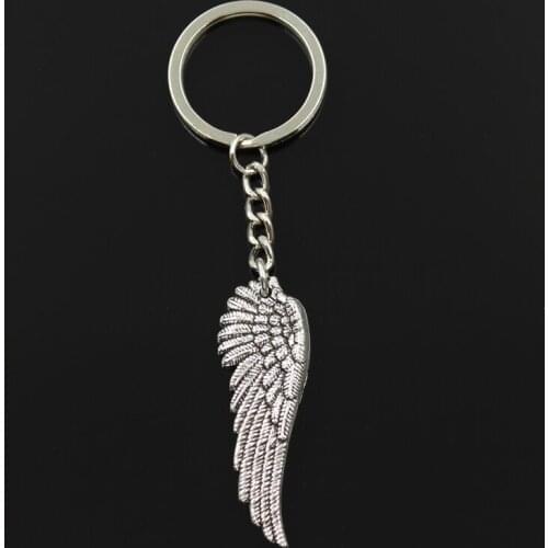 Fashion 30mm Key Ring Metal Key Chain Keychain Jewelry Antique Bronze Silver Color Plated Angel Wings 51x17mm Pendant