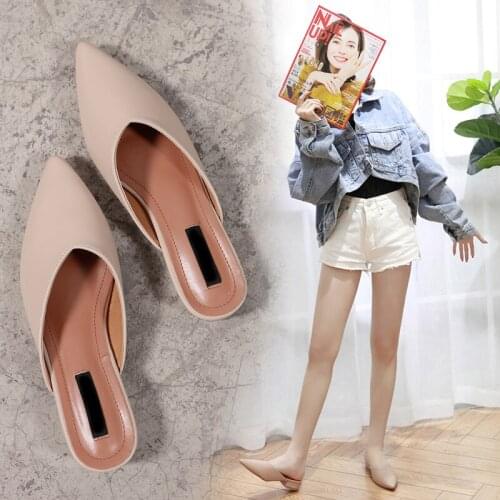 Pointed toe mules 2020 new designer quality microfiber slip on ladies slides trendy low heel women outside slippers casual shoes