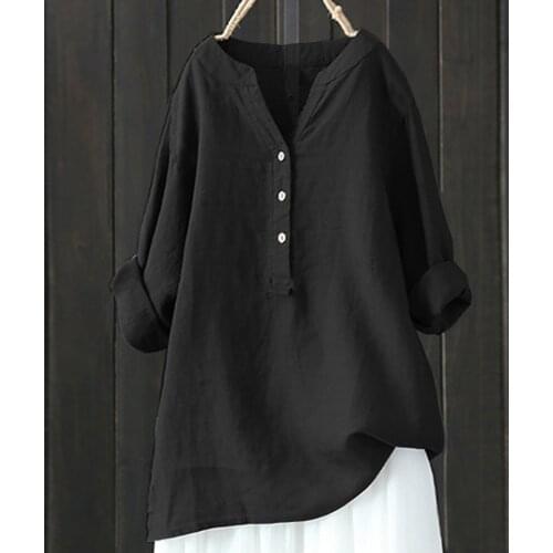 Solid Summer Casual Shirt Long Sleeve Stand Collar Button Blouse Top Tunic Fashion Womens Blouse 5xl Plus Size Roupas Femininas