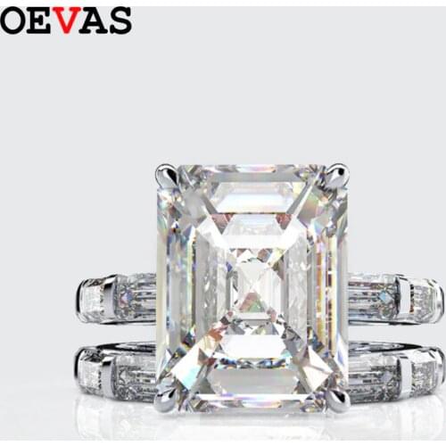 OEVAS 100% 925 Sterling Silver Created Moissanite Princess Rings Set Sparkling High Carbon Diamond Wedding Party Fine Jewelry