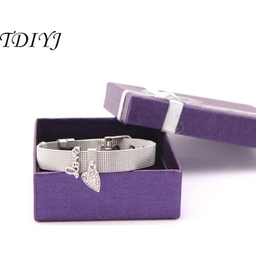 TDIYJ Gift Box Love Heart Dangle To Mom New Collection Charms DIY Stainless Steel Mesh Bracelet For Mothers Day 1Set