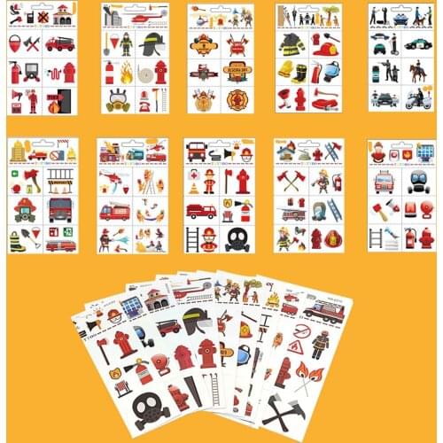 Firefighter Temporary Tattoo Waterproof Fireman Firetruck Tattoo Sticker For Kids Fire Education Theme Party Favor Gift Supplies