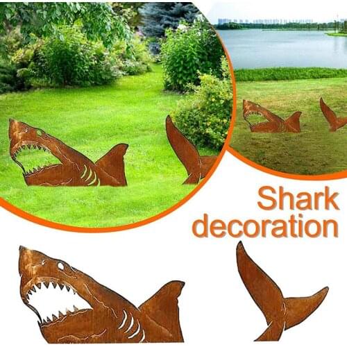 Garden Stake Shark Ornaments Handmade Yard Art Miniatures Figurine Craft Bonsai Pots Outdoor Garden Lawn Decoration