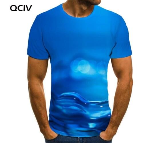 QCIV Psychedelic T-shirt Men Water Tshirt Printed Blue Funny T shirts Creativity Anime Clothes Mens Clothing Hip hop Casual Tops