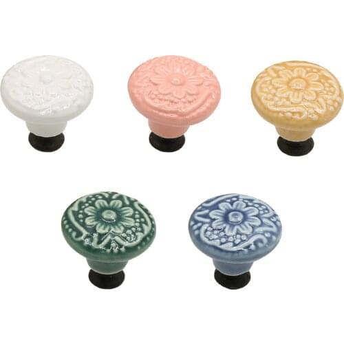 Antique Embossed Flower Drawer Handle Cabinet Door Knob Single Hole Round Handle Wardrobe Cupboard Furniture Pull Hand Hardware