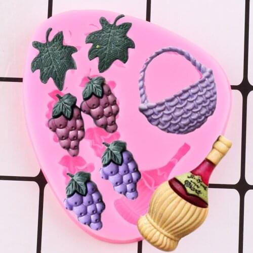 Grape Leaves Basket Silicone Molds Wine Bottle Cupcake Topper Fondant Cake Decorating Tools Chocolate Candy Polymer Clay Mould