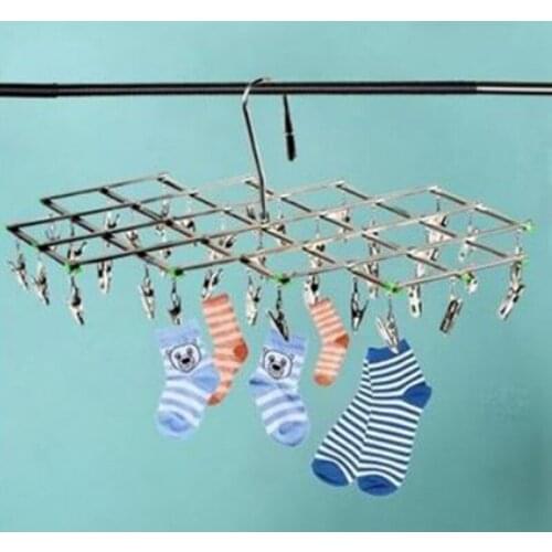 Foldable Clothes Hanger Airer Stainless Steel Underwear Sock Dryer Laundry Rack Flat Head Design Rust Resistant Strong Grip Clip
