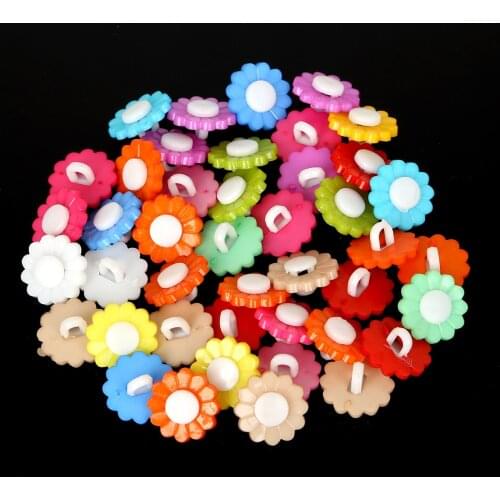 Random Mixed Candy Color 50pcs 15x8mm Shank Flower Buttons Child Plastic Button for DIY Kid Clothing Sewing Crafts Scrapbooking