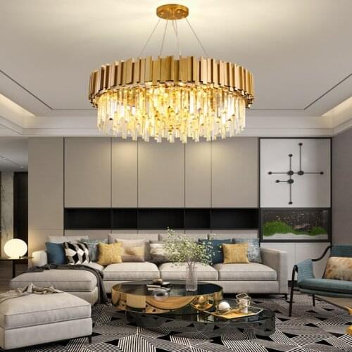 Modern Lustre Crystal Led Chandeliers Lighting Gold Metal Living Room Led Pendant Chandelier Lights Dining Room Led Hanging Lamp