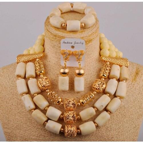 Wedding Jewelry Three-piece Set Nigeria Wedding Beads African Bride White Coral Bead Necklace Wedding Jewelry Set AU-350