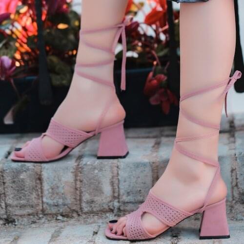Lird Powder Suede High-Heeled Shoes High Heel Pink summer sandals evening elegant arched slip on baggy trousers bandaged