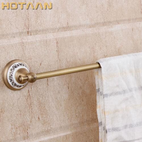 HOT SELLING, Antique Brass Bathroom towel holder,Single towel bar with ceramic, 60cm solid brass towel rack with YT-11596